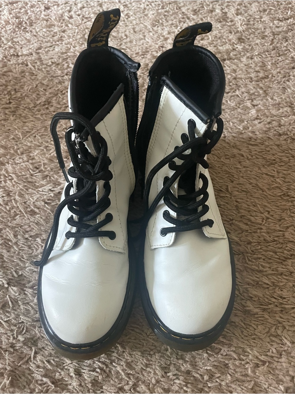 Dr. Martens White Lace-Up Boots with Black Details - New Without Tags